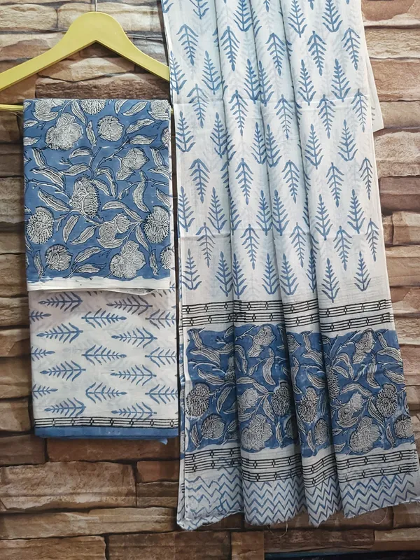 Hand_Printed_Blue_&_White_Taditional_Elegant_Cotton_Suit_With_Mulmul_Dupatta_For_Women