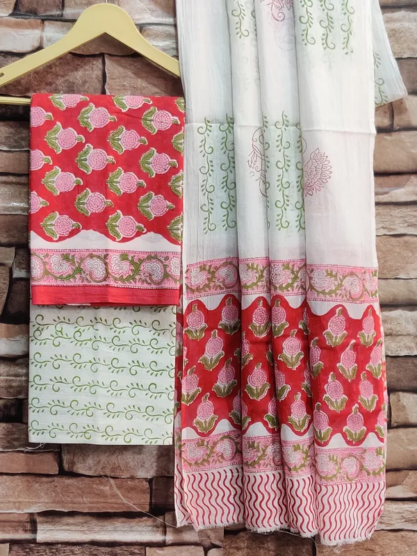 Hand_Printed_Red_Booti_Cotton_Suit_Set_With_Mulmul_Duptta