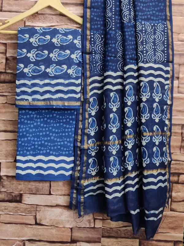 Hand_Printed_Indigo__Taditional_Block_Print_Chanderi_Silk_Suit_For_Women