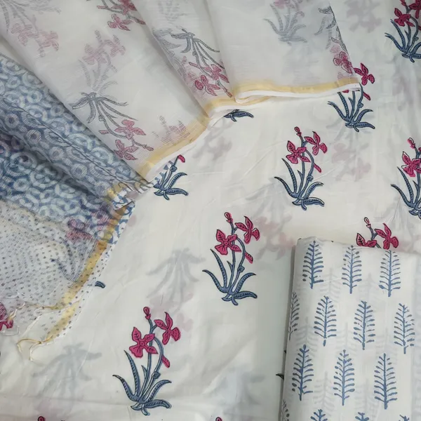 Hand_Printed_WhiteTaditional_Elegant_Boota_Cotton_Suit_With_Kota_Dupatta_For_Women