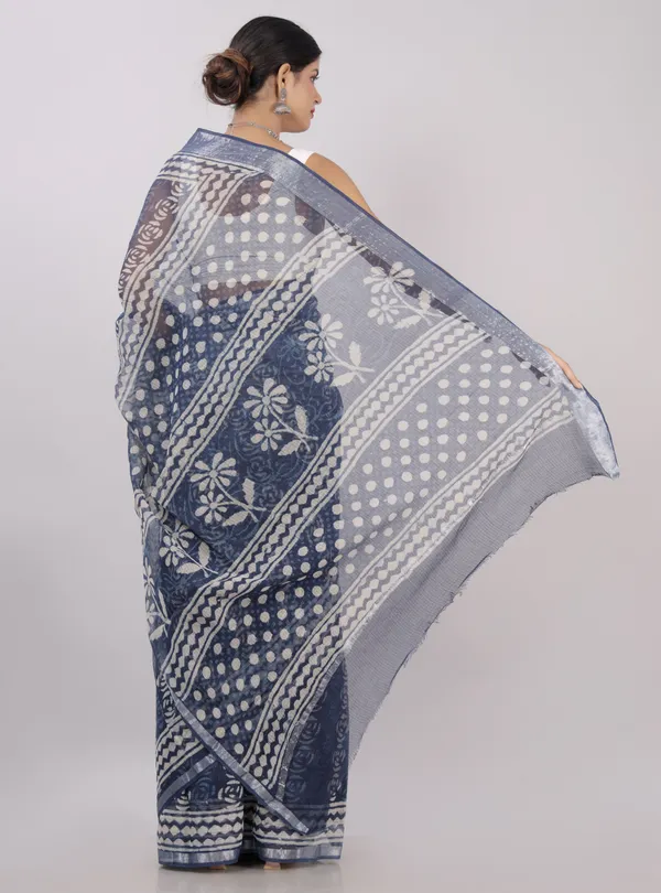 Hand_Printed_Indigo_Taditional_Vibrant_Print_Kota_Doria_Saree_For_Women