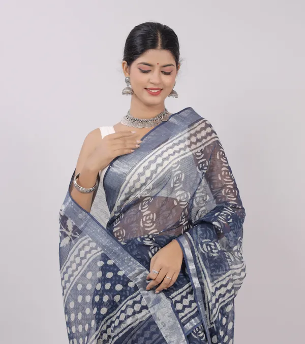 Hand_Printed_Indigo_Taditional_Vibrant_Print_Kota_Doria_Saree_For_Women