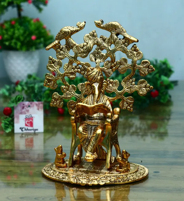 Gold_Lord_Ganesha_Reading_Ramayana_Statue_Hindu_Ganesh_Ganpati_Sitting_On_Chair_Under_Tree_Idol_Sculpture_For_Home_Office_And_Gifts_Decor_Decorative_Showpiece