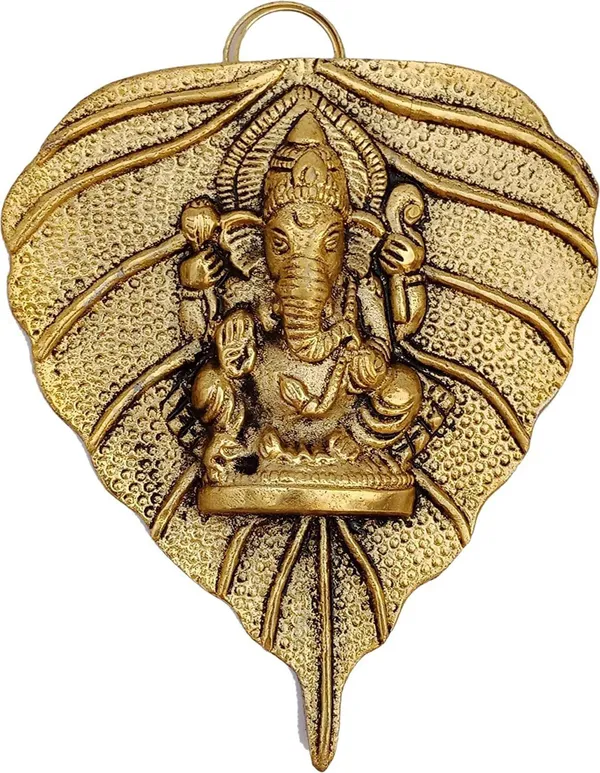 Golden_Metal_Combo_Radha_Krishna_Tree_Jhula_And_Ganesha_On_Leaf_Decorative_Showpiece