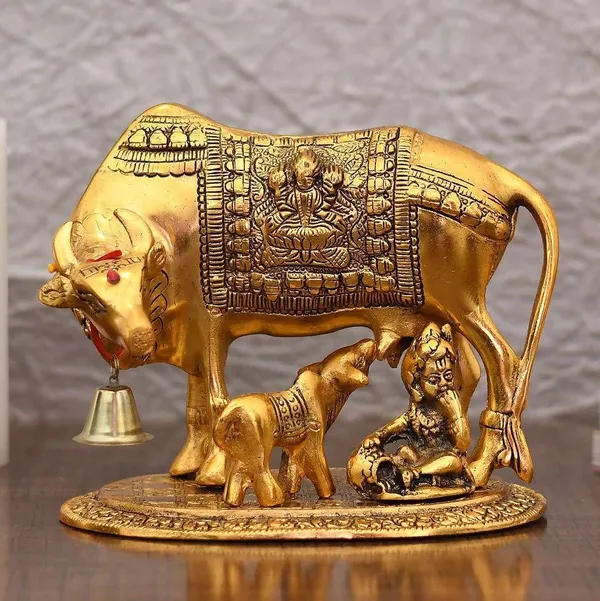 Golden_Metal_Krishna_With_Religious_Kamdhenu_Cow_With_Calf_Handmade_Handicraft_For_Home_Decor_Gift_Item_Decorative_Showpiece