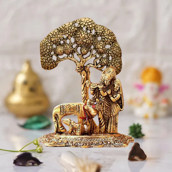 Golden_Metal_Radha_Krishna_With_Cow_Standing_Under_Tree_Plying_Flute_Decorative_Showpiece