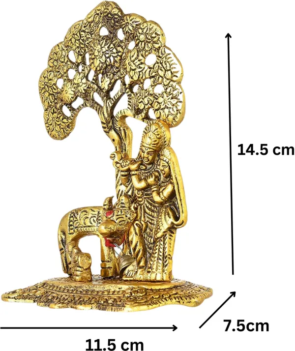 Golden_Metal_Radha_Krishna_With_Cow_Standing_Under_Tree_Plying_Flute_Decorative_Showpiece