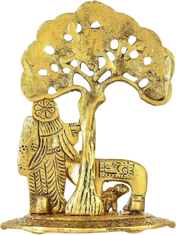 Golden_Metal_Radha_Krishna_With_Cow_Standing_Under_Tree_Plying_Flute_Decorative_Showpiece
