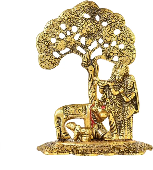 Golden_Metal_Radha_Krishna_With_Cow_Standing_Under_Tree_Plying_Flute_Decorative_Showpiece