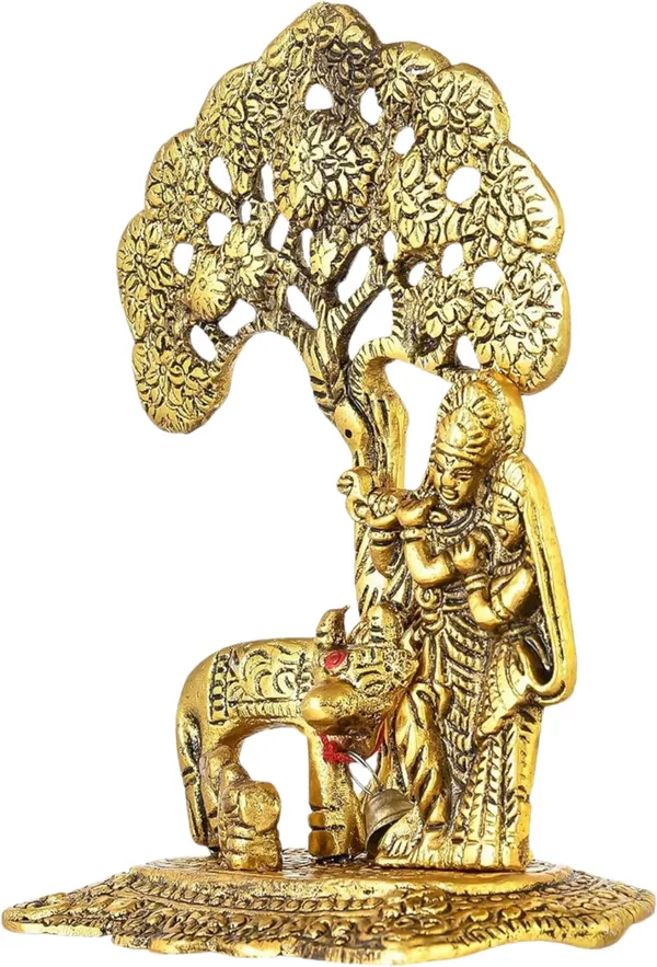 Golden_Metal_Radha_Krishna_With_Cow_Standing_Under_Tree_Plying_Flute_Decorative_Showpiece