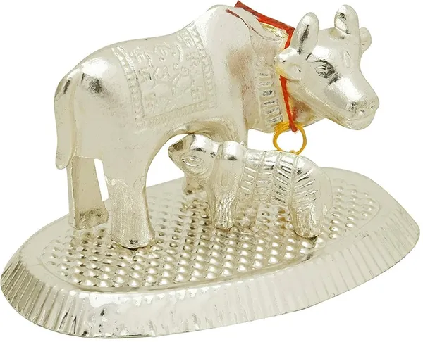 Silver_Metal_Kamdhenu_Cow_And_Calf_For_Home_Decor_And_Puja_Gift_Item_Decorative_Showpiece