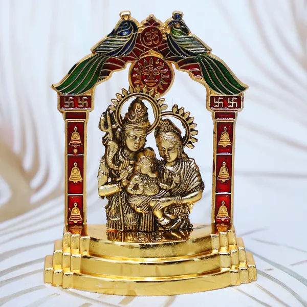 Golden_Metal_Shiv_Parivar_/_Shiv_Parvati_With_Ganesh_Decorative_Showpiece