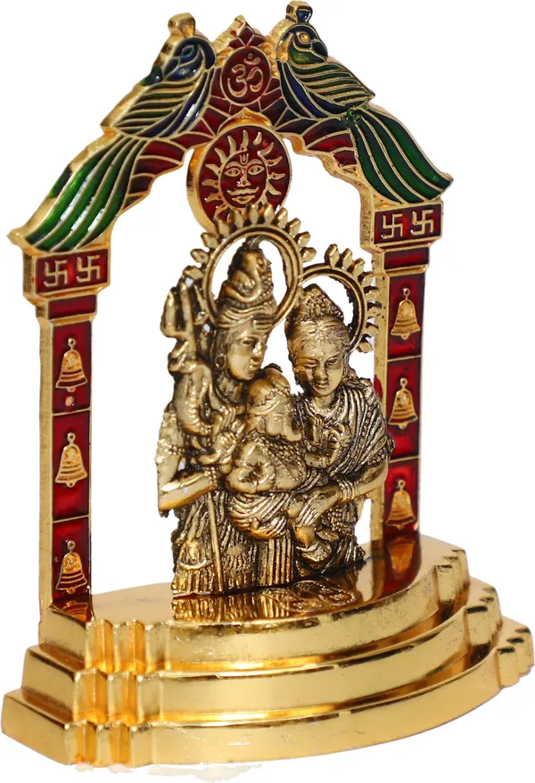 Golden_Metal_Shiv_Parivar_/_Shiv_Parvati_With_Ganesh_Decorative_Showpiece