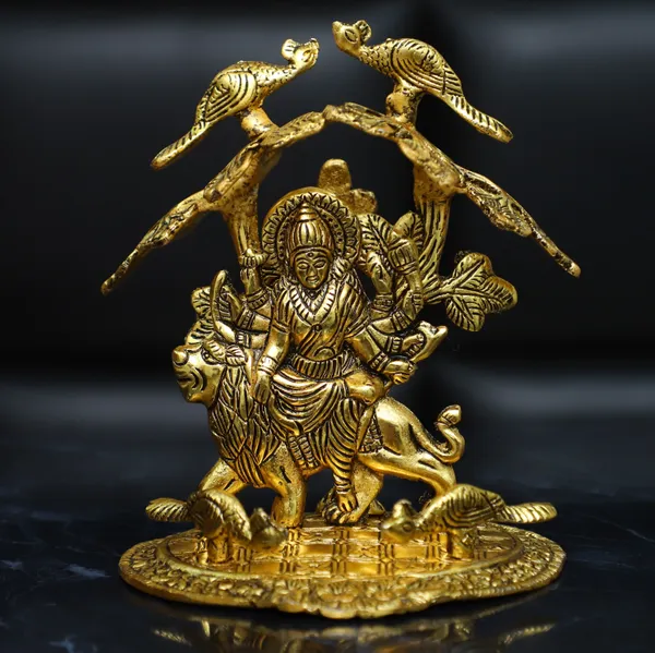 Golden_Metal_Durga_Maa_Murti_Under_Tree_Decorative_Showpiece