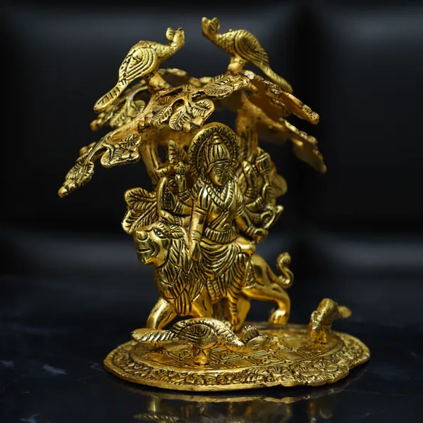 Golden_Metal_Durga_Maa_Murti_Under_Tree_Decorative_Showpiece