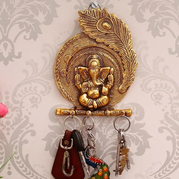 Gold_Metal_Ganesh_Key_Holder_Wall_Hanging_For_Home_Decor_Decorative_Showpiece