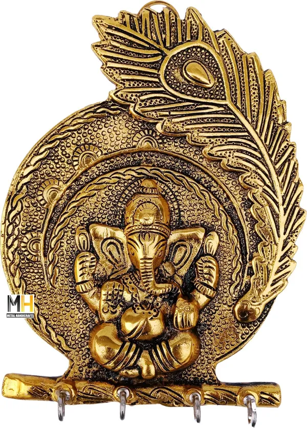 Gold_Metal_Ganesh_Key_Holder_Wall_Hanging_For_Home_Decor_Decorative_Showpiece