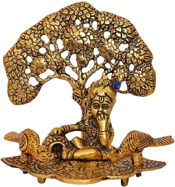 Golden_Metal__Krishna_Sitting_Under_Tree_With_Peacock_And_Diya_Decorative_Showpiece