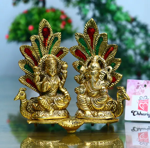 Gold_Laxmi_Ganesh_Idol_Statue_With_Diya_Peacock_Design_Decorative_Showpiece