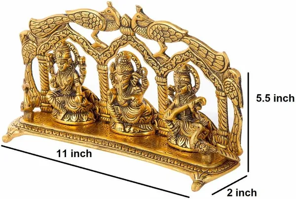 Golden_Metal_Laxmi_Ganesh_Saraswati_Statue_Idol_Peacock_Back_Frame_Decorative_Showpiece