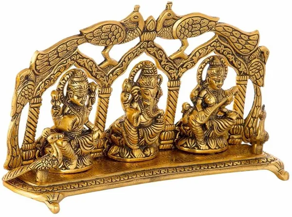 Golden_Metal_Laxmi_Ganesh_Saraswati_Statue_Idol_Peacock_Back_Frame_Decorative_Showpiece