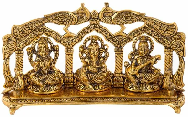 Golden_Metal_Laxmi_Ganesh_Saraswati_Statue_Idol_Peacock_Back_Frame_Decorative_Showpiece