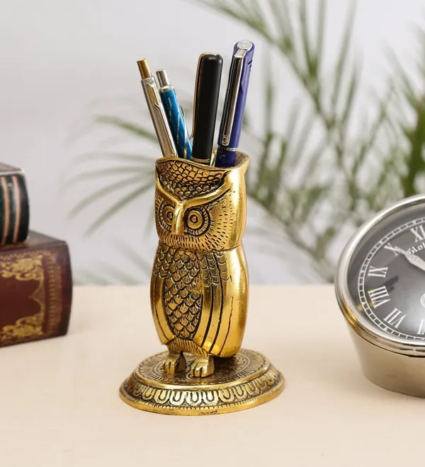 Golden_Metal_Owl_For_Good_Luck_Vastu_Item_With_Pen_Stand_For_Home_And_Office_Decorative_Showpiece