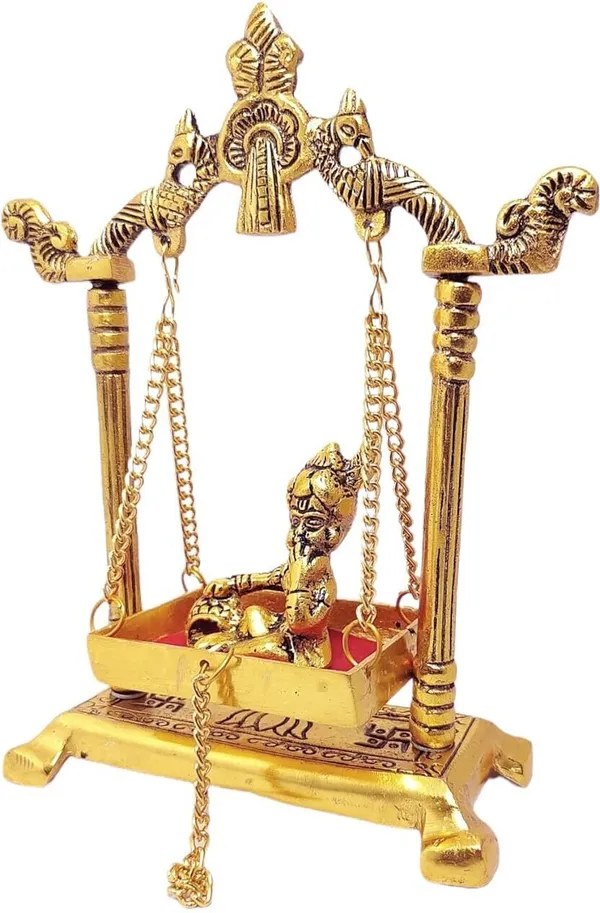 Golden_Metal_Krishna_Idol_On_Swing_Jhula_Laddu_Gopal_With_Jhula_For_Home_And_Office_Decorative_Showpiece