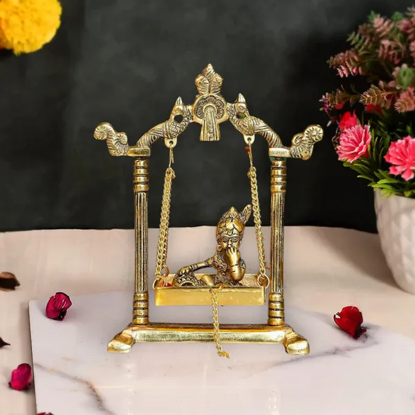 Golden_Metal_Krishna_Idol_On_Swing_Jhula_Laddu_Gopal_With_Jhula_For_Home_And_Office_Decorative_Showpiece