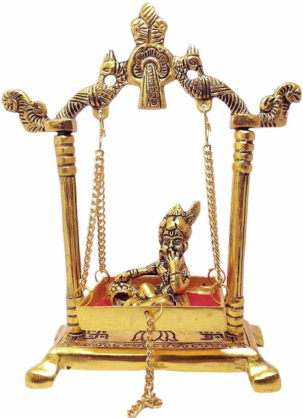 Golden_Metal_Krishna_Idol_On_Swing_Jhula_Laddu_Gopal_With_Jhula_For_Home_And_Office_Decorative_Showpiece