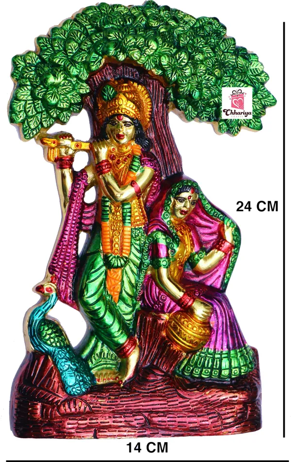 Multicolor_Metal_Wall_Hanging_Radha_Krishna_Playing_Flute_With_Peacock_Decorative_Showpiece