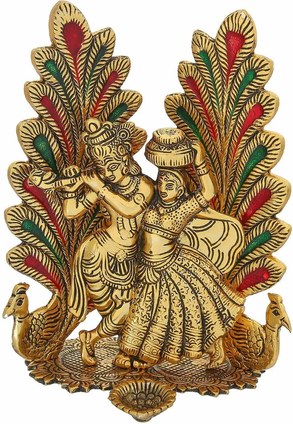 Golden_Metal_Radha_Krishna_Idol_Statue_With_Diya_Peacock_Design_Decorative_Showpiece