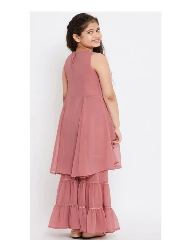 Peach_Girls_Casual_Kurta_And_Sharara_Set