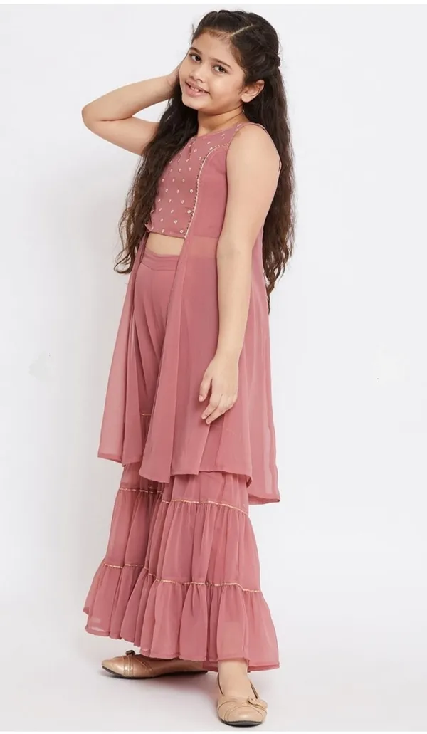 Peach_Girls_Casual_Kurta_And_Sharara_Set