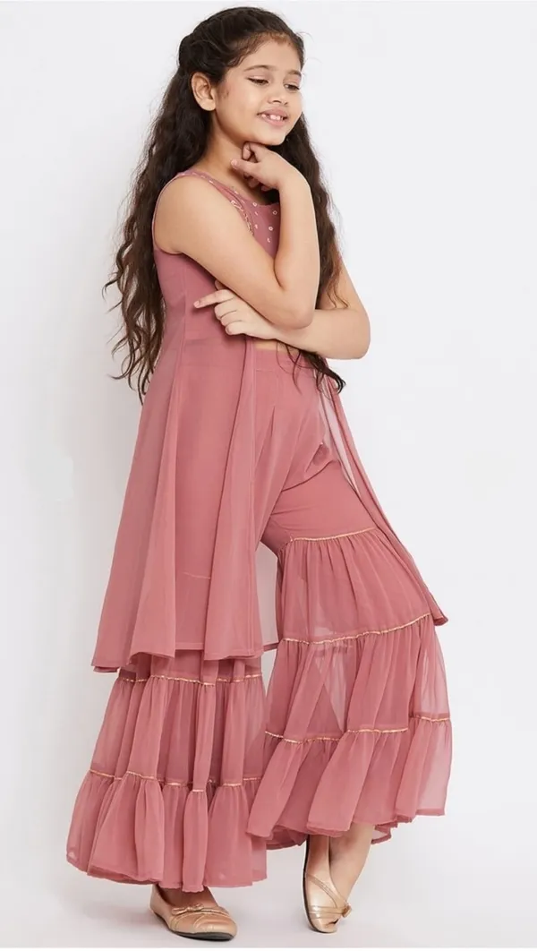 Peach_Girls_Casual_Kurta_And_Sharara_Set
