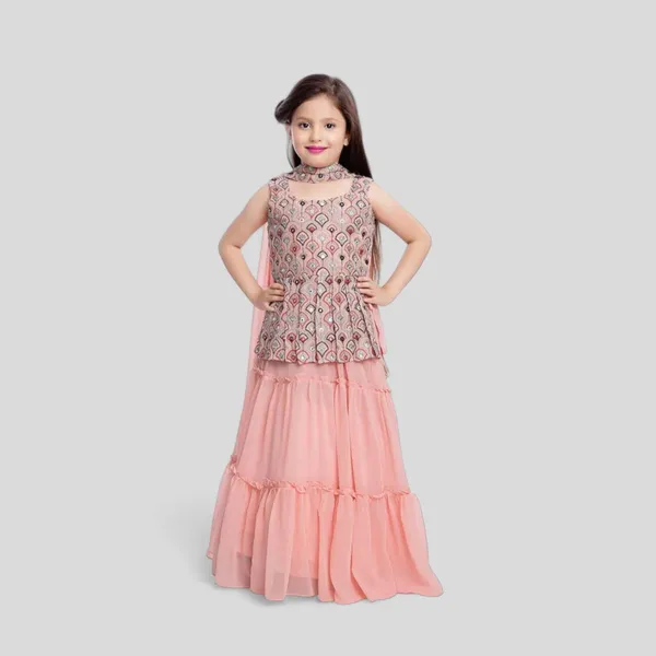 Peach_Sequins_And_Thread_Work_Partywear_Lehenga_Choli_For_Girls