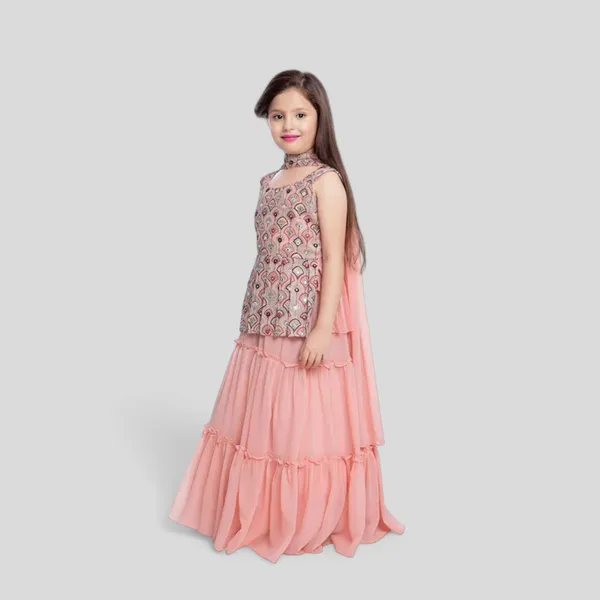 Peach_Sequins_And_Thread_Work_Partywear_Lehenga_Choli_For_Girls