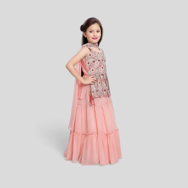 Peach_Sequins_And_Thread_Work_Partywear_Lehenga_Choli_For_Girls