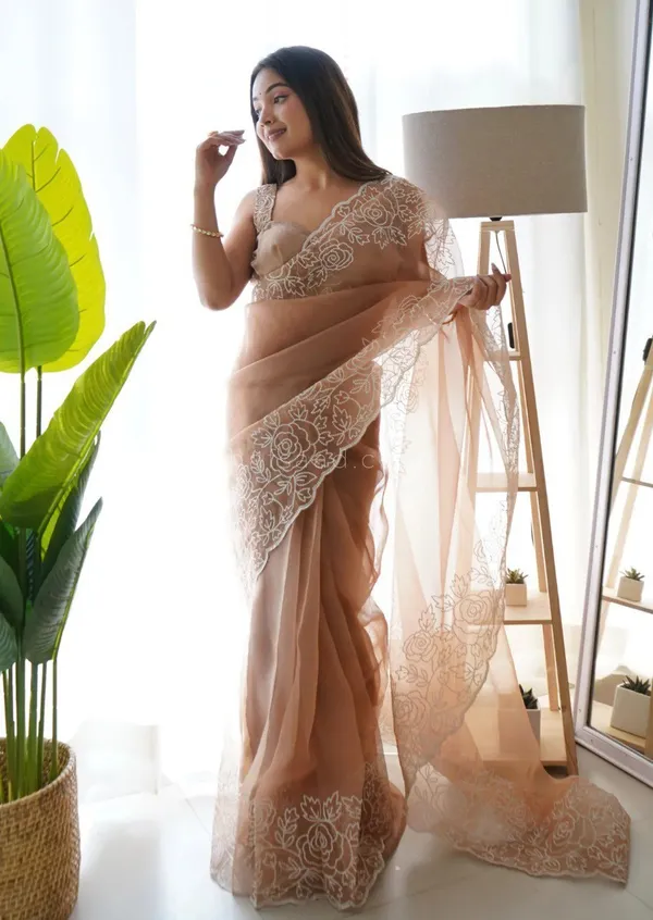 Brown_Khadi_Organza_Embroidered_Saree_For_Women