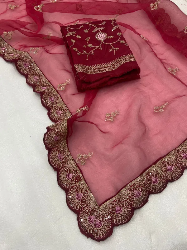 Cherry_Red_Khadi_Organza_Embroidered_Saree_For_Women