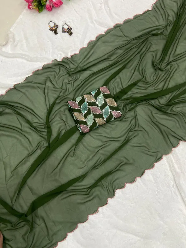 Dark_Green_Soft_Georgette_Embroidered_Saree_For_Women