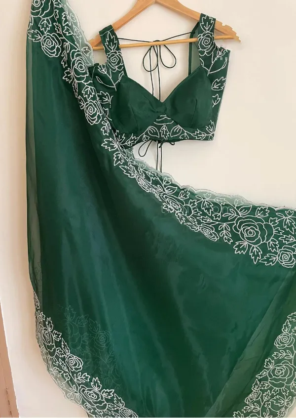 Dark_Green_Khadi_Organza_Embroidered_Saree_For_Women