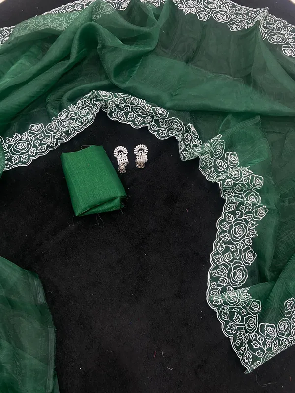 Dark_Green_Khadi_Organza_Embroidered_Saree_For_Women