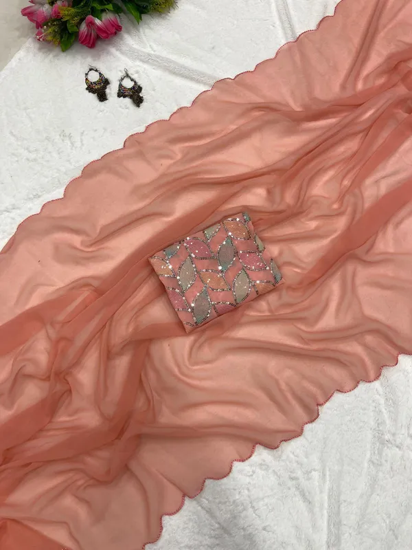 Peach_Soft_Georgette_Embroidered_Saree_For_Women