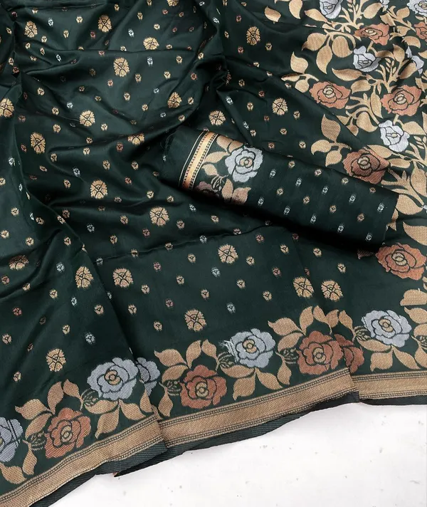 Dark_Green_Embellished_Banarasi_Jacquard_Saree_(Dark_Green)_For_Women