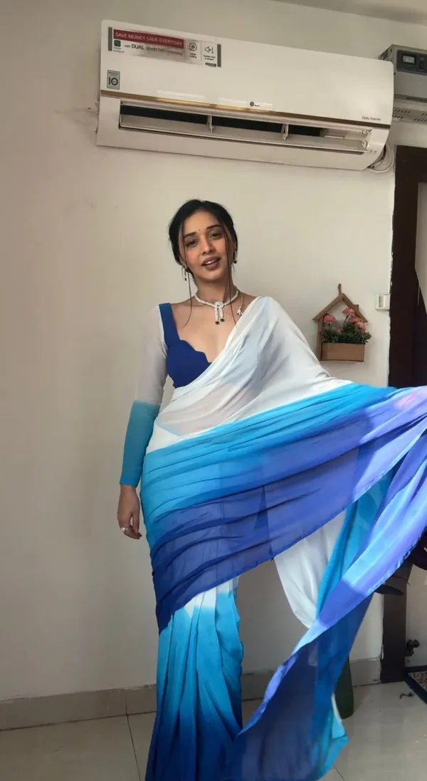 White_&_Blue_1-Minute_Ready_To_Wear_Georgette_Saree_For_Women