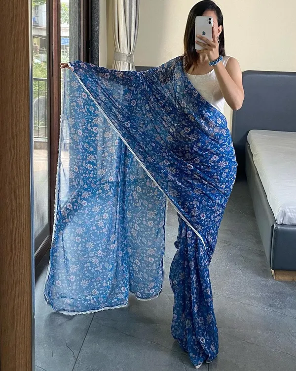 Blue_Floral_Printed_1-Minute_Ready_To_Wear_Georgette_Saree_For_Women