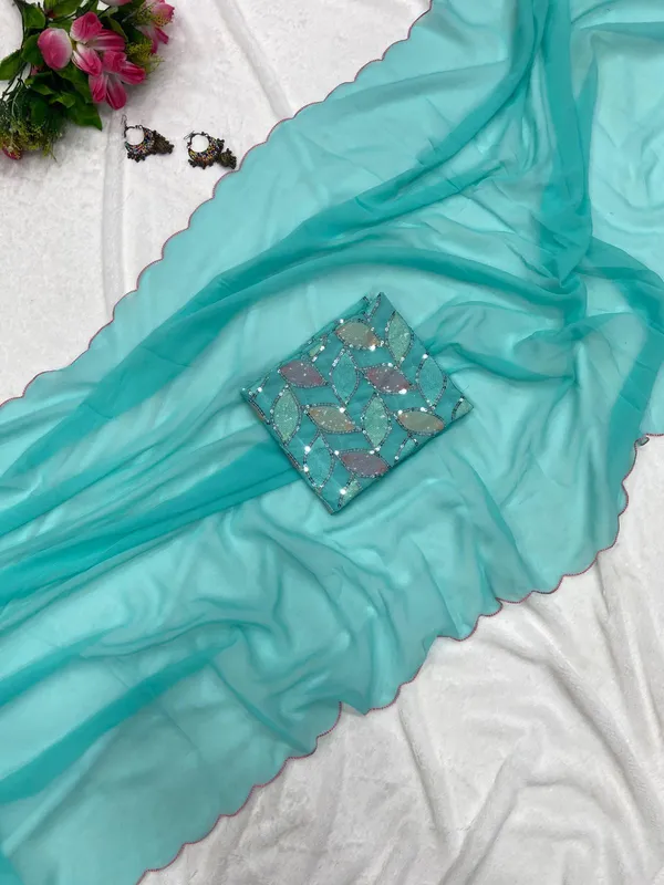 Sky_Blue_Soft_Georgette_Embroidered_Saree_With_Blouse_For_Women