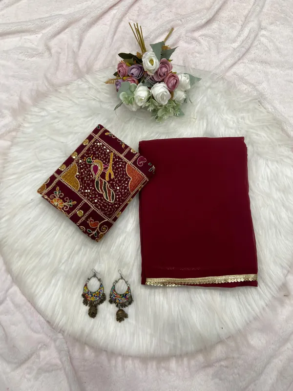 Maroon_Soft_Georgette_Saree_With_Embroidered_Blouse_For_Women