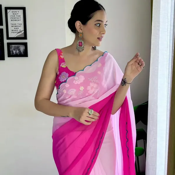Pink_Georgette_Saree_With_Embroidered_Blouse_For_Women